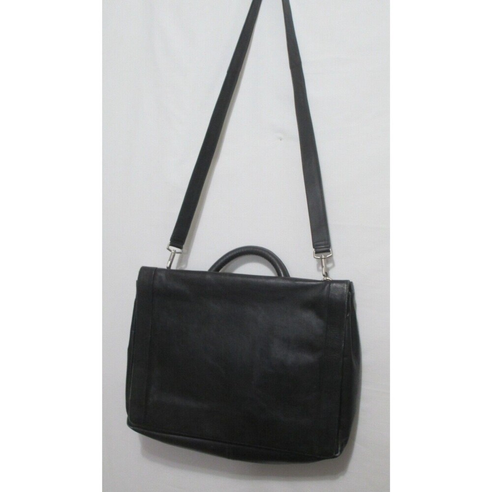 Vintage Kenneth Cole Mens Black Leather Briefcase Messenger Bag